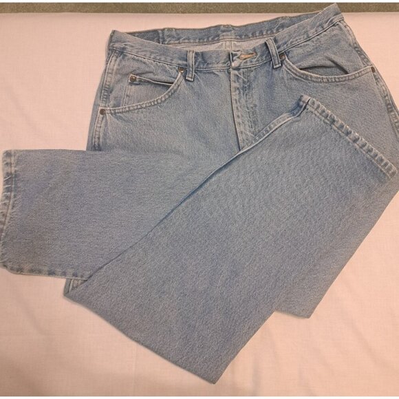 Wrangler Denim Jeans Mens Pale Blue 36 x 30 Regular Fit Cotton 5 Pockets - Picture 1 of 7